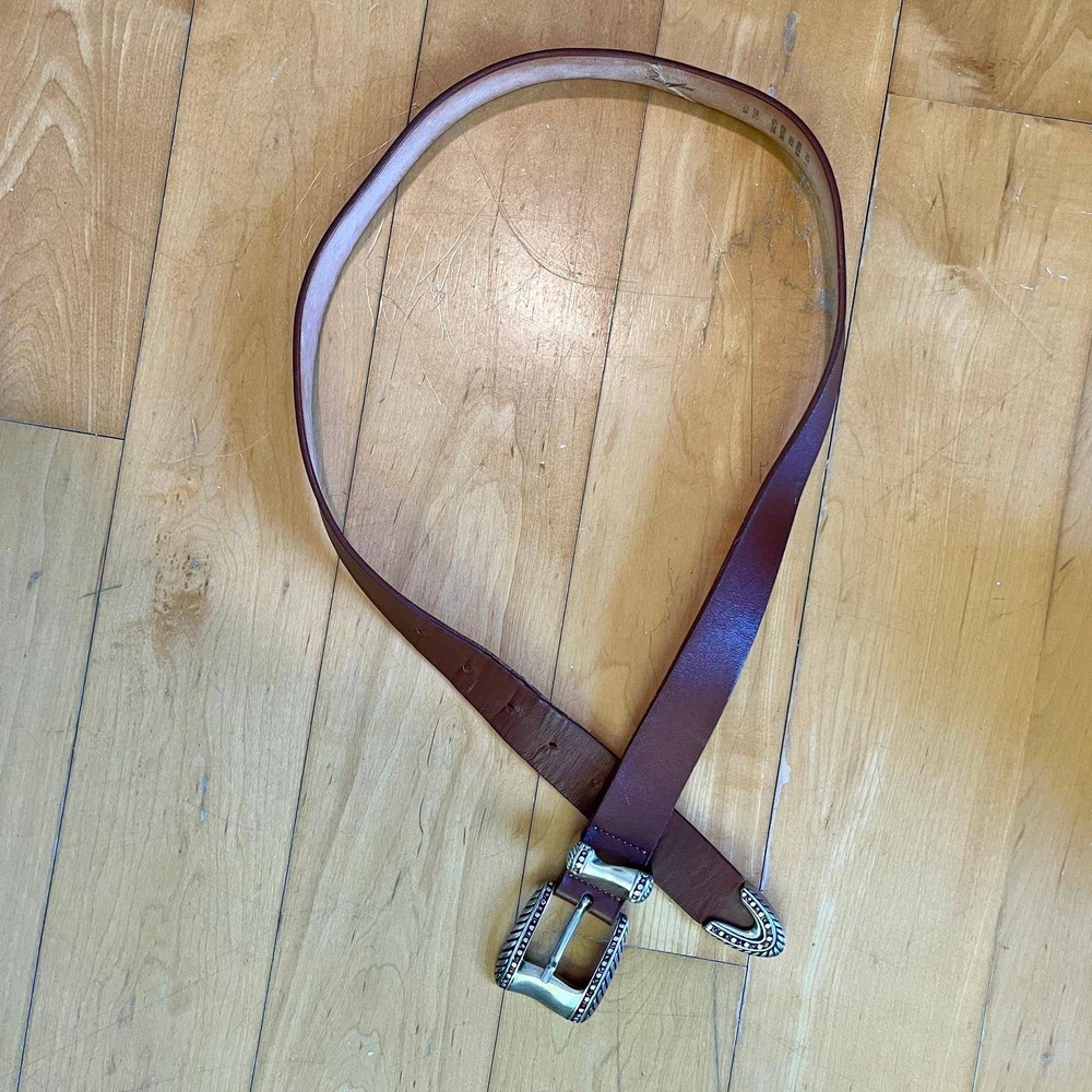 VTG Garuglieri Italian Brown Leather Western Belt Silver Rhinestone Large 38" - Picture 3 of 5